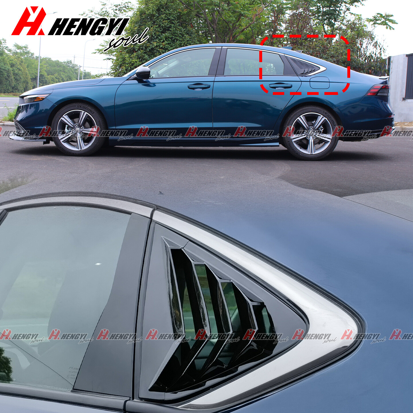 For Honda Accord 23-25 JDM Glossy Black Rear Side Window Louver Cover Vent Visor