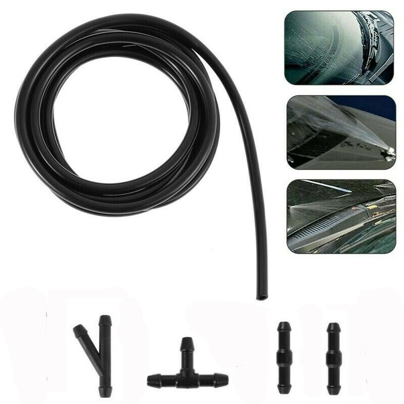 Wiper Hose Washer Spray Hose With Connector Black ABS Plastic+Rubber 2M
