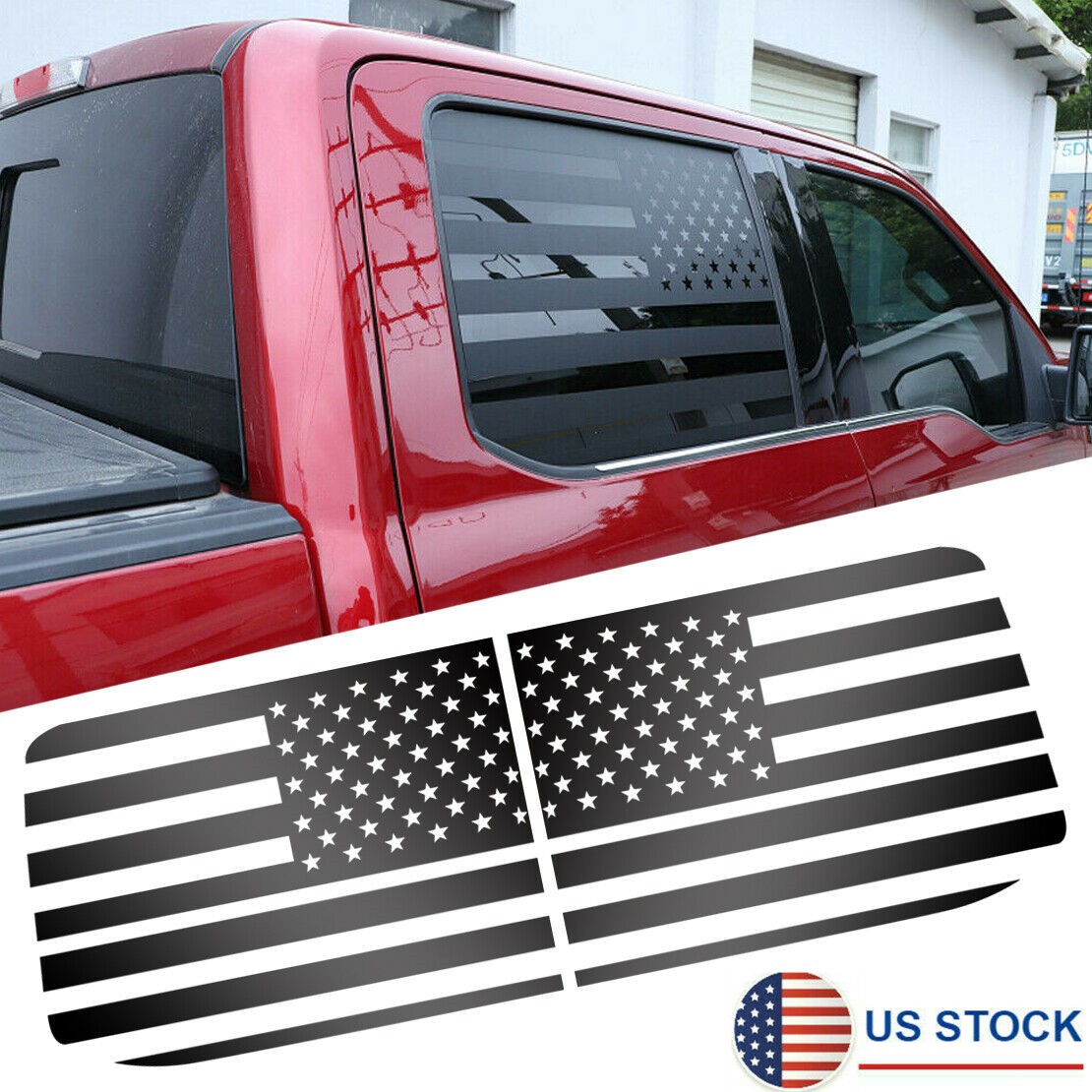 2 Pieces Set Rear Window American Flag Decal Stickers For Ford F-150 2015-2022