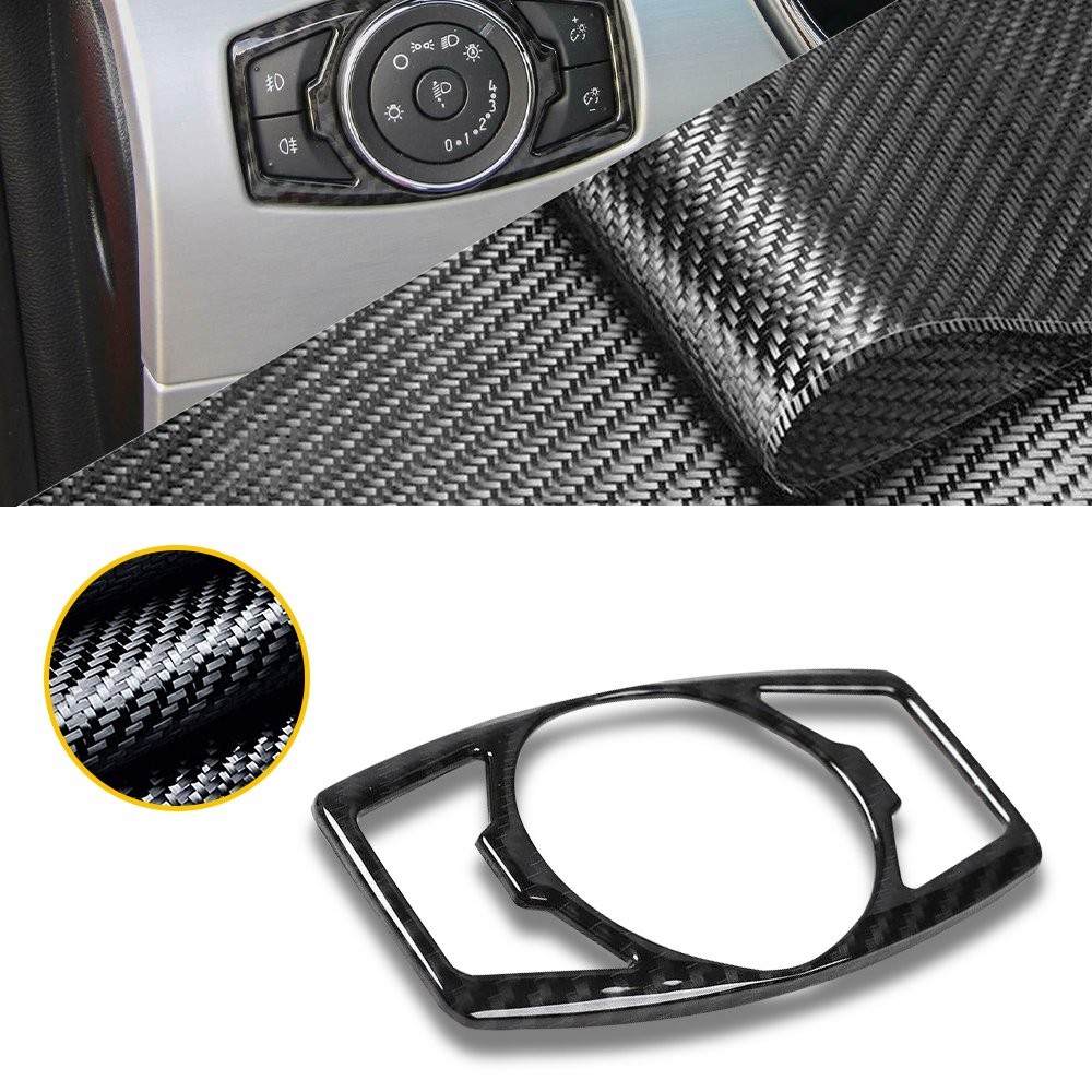 Carbon Fiber Grain Headlight Switch Cover Trim for 2015-2020 Ford F150 Mustang &