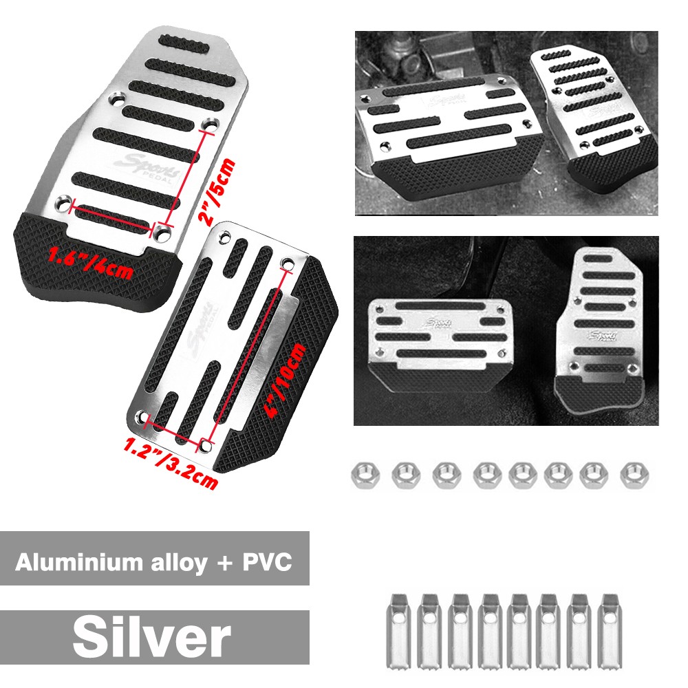 USA 2X Gas Brake Foot Pedal Pad Non-Slip Automatic Cover Car Accessories Silver