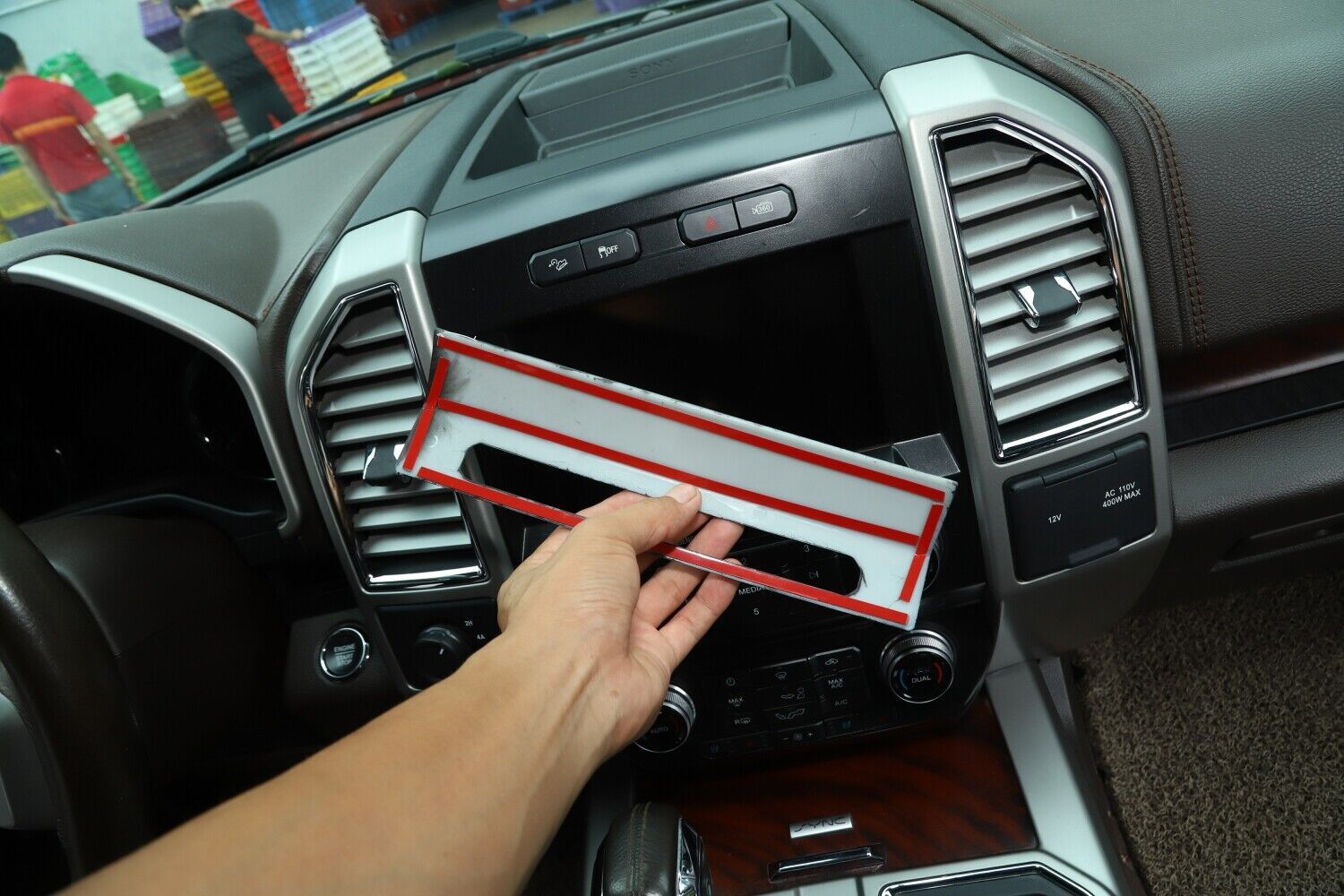 Car Emergency Light Switch Trim Panel for 2015-2020 Ford F-150 Black Wood Grain