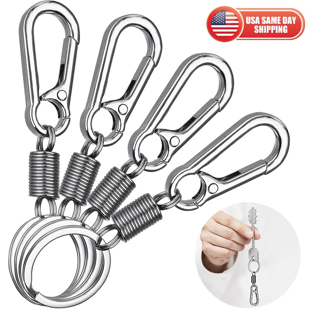 4x Retro Style Simple Strong Carabiner Shape Car Home Keychain Key Fob Ring Gift