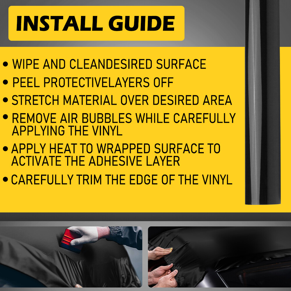 Gloss Black Vinyl Automotive Wrap Film Roll Car Wrap Stickers 59IN x 11.8IN