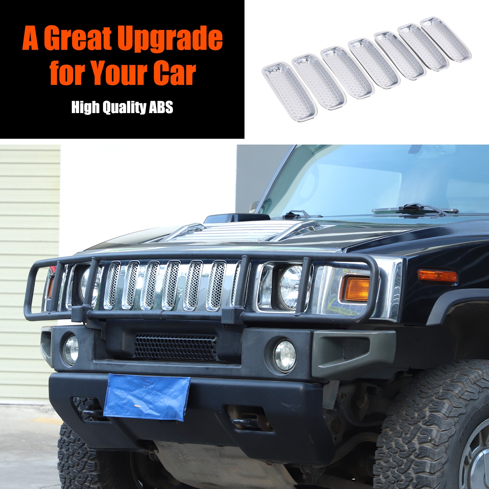 Front Grille Inserts Cover Trim Accessories ABS Chrome For Hummer H2 2003-2007