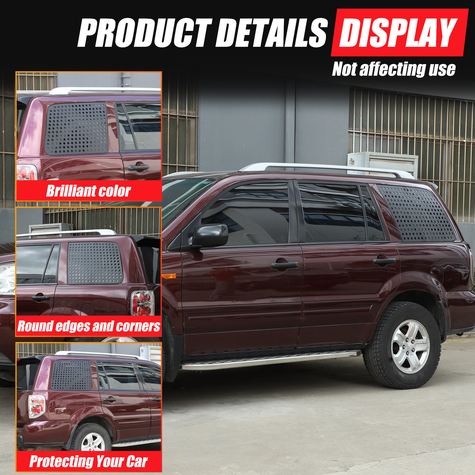 Black Aluminum Alloy Rear Triangle Window Cover Trim For Honda Pilot 2003-2008