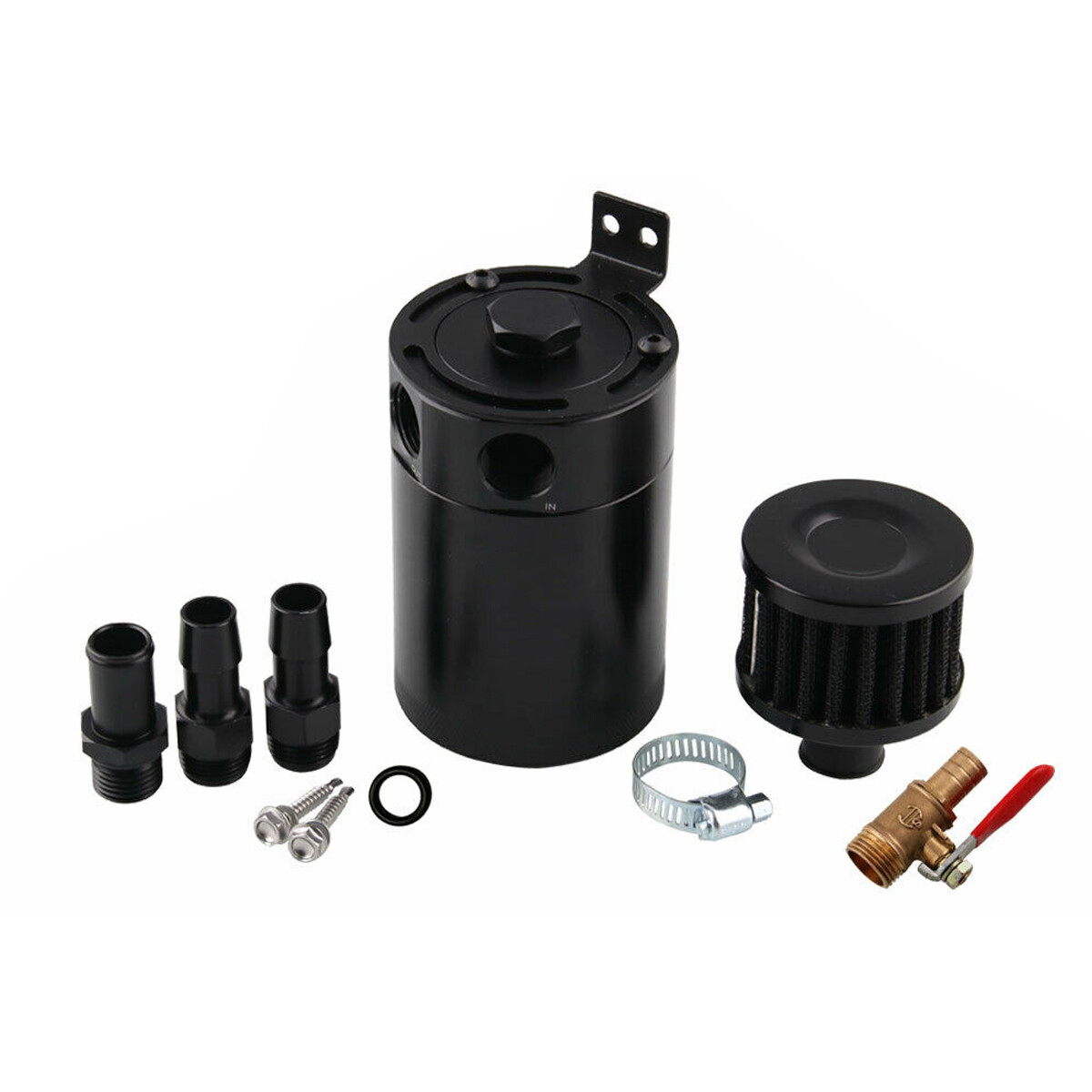 Aluminium Alloy Oil Catch Can Reservoir Tank W/ Breather Filter Baffled Black
