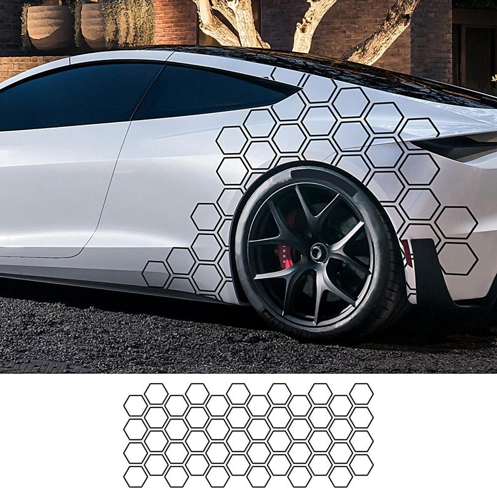 Car Accessories Body Waist Line Sticker Honeycomb Graphic Decor Hexagon Decal