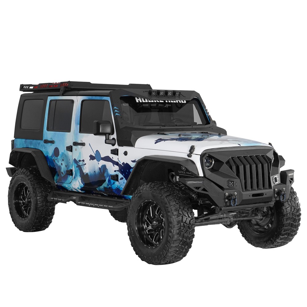 FIT 2007-2018 JEEP WRANGLER JK STEEL WINDSHIELD FRAME ARMOR GUARD W/LED LIGHTS