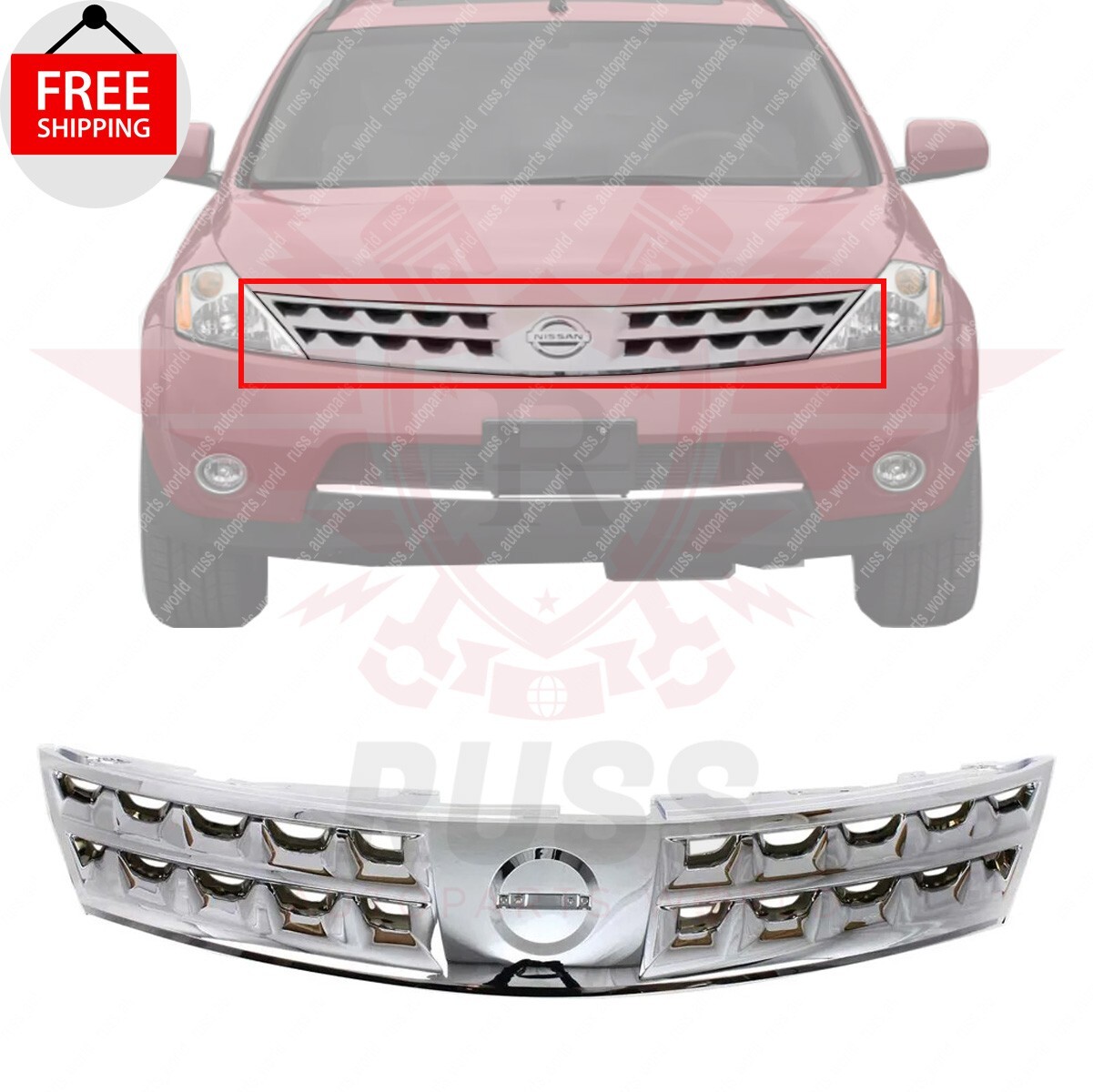 New Front Grille Chrome Shell and Insert Fits 2006-2007 Nissan Murano NI1200223