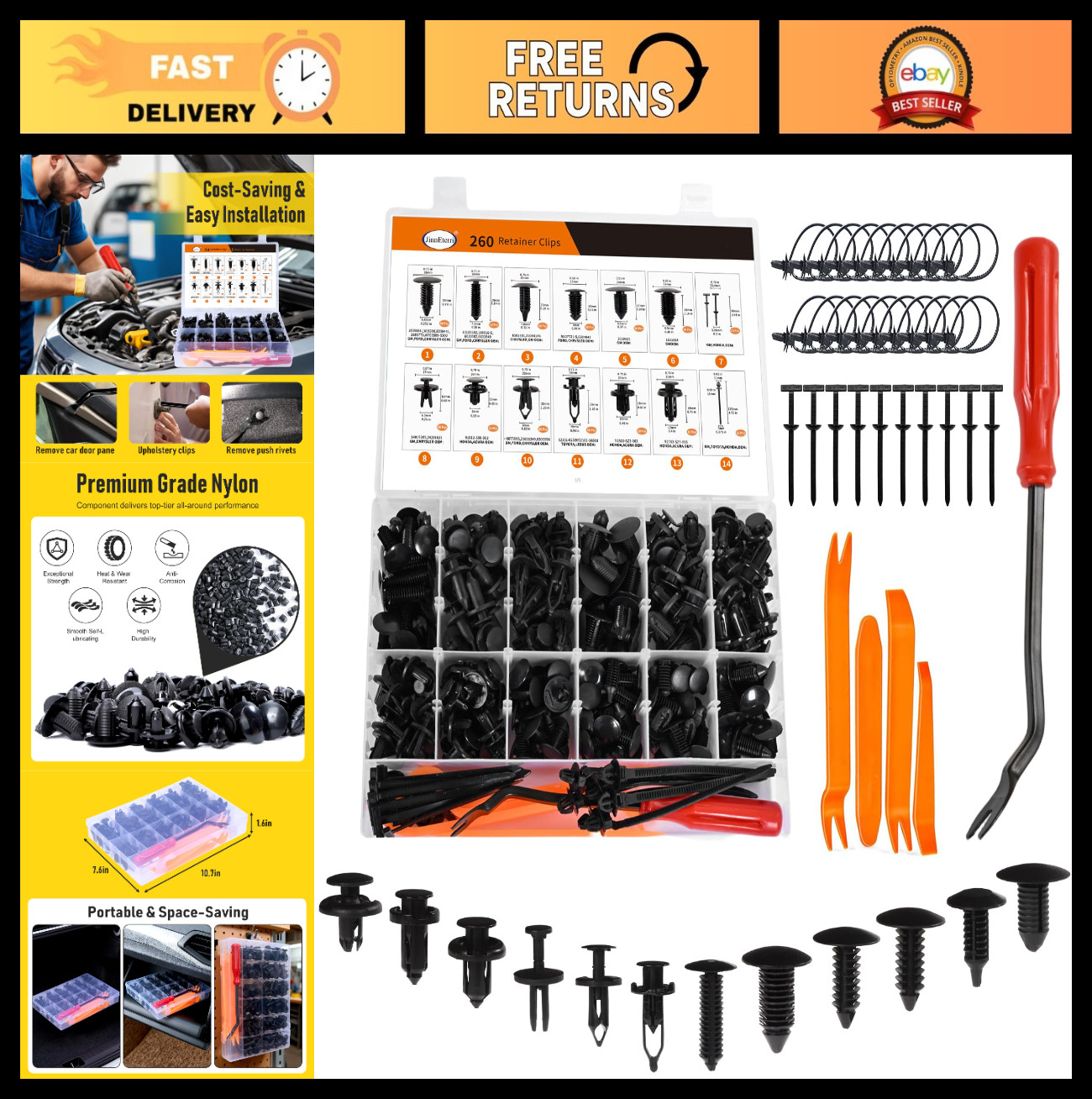 260PCS Car Bumper Clips Kit – Auto Plastic Rivets & Push Fasteners Set for Trim,
