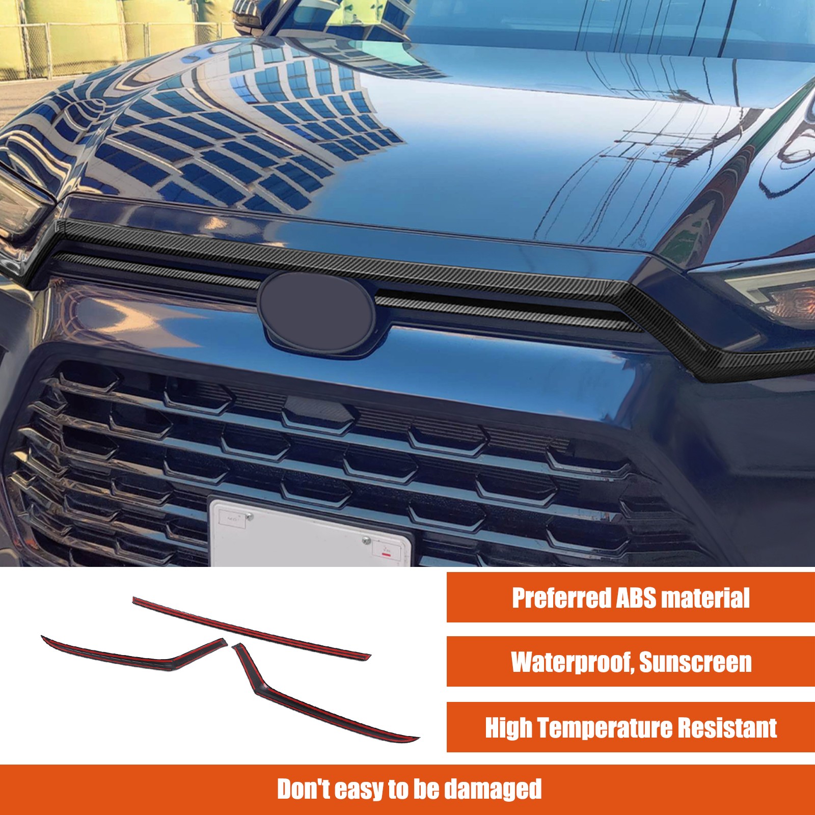 Front Hood Trim ABS Carbon Fiber Texture 3Pcs For Toyota Grand Highlander 2024+