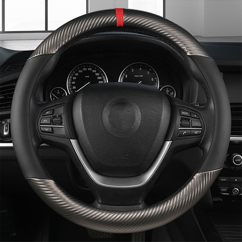 Car Steering Wheel Cover Carbon Fiber Black Leather For Toyota Camry Prius RAV4