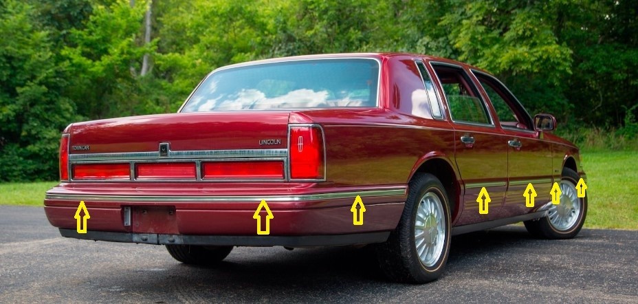NEW! 1995-1997 LINCOLN TOWN CAR CHROME TRIM MOLDING INSERT REPLACEMENT SET -9 PC