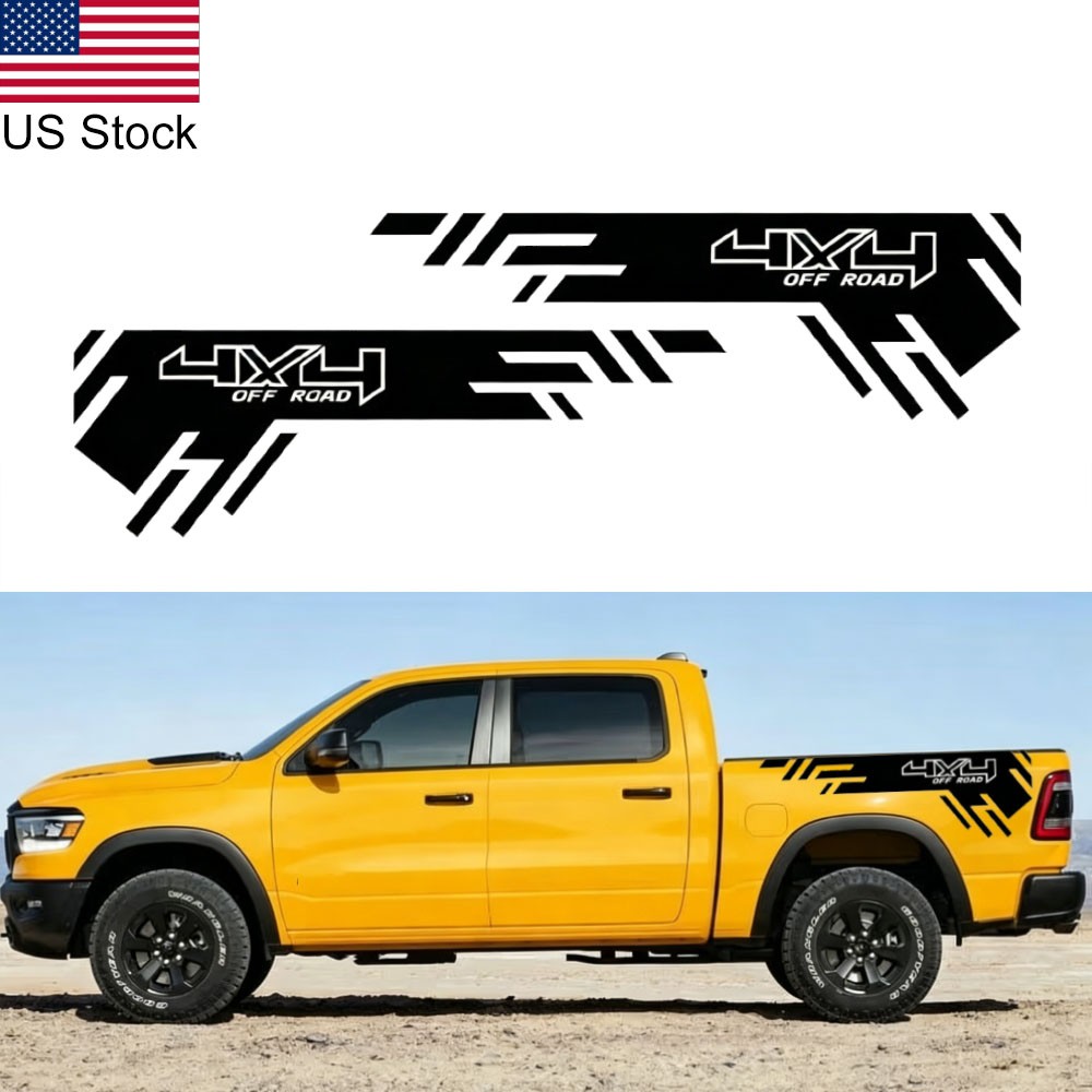 2pcs 67” Black 4X4 Off Road Graphic Body Side Decal Sticker For Pickup Truck