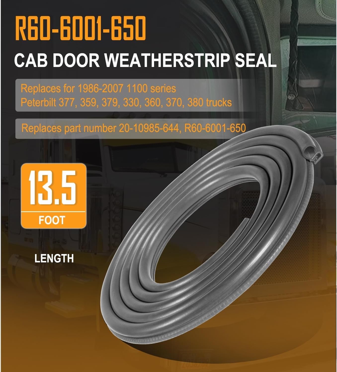 13.5 Foot Peterbilt 359 379 Cab Door Weatherstrip Seal, Replaces 20-10985-644