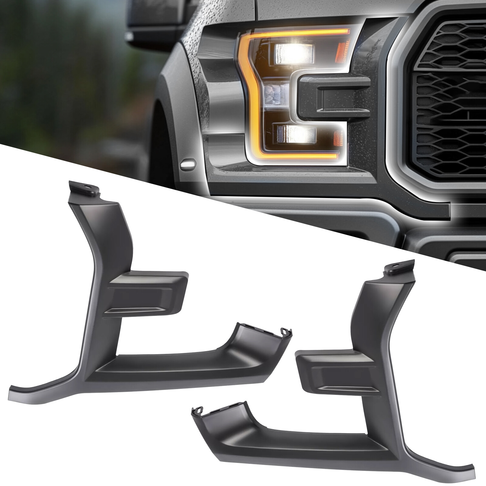 Pair For Ford F150 F-150 Raptor 17-19 Headlight Trim Molding Grille Left & Right