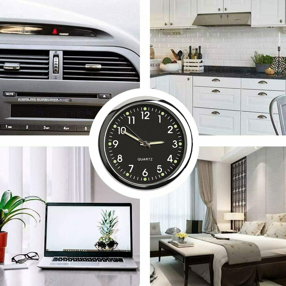 Mini Pocket Quartz Digital Analog Watch Stick-On Clock Luminous Fit For Car Boat