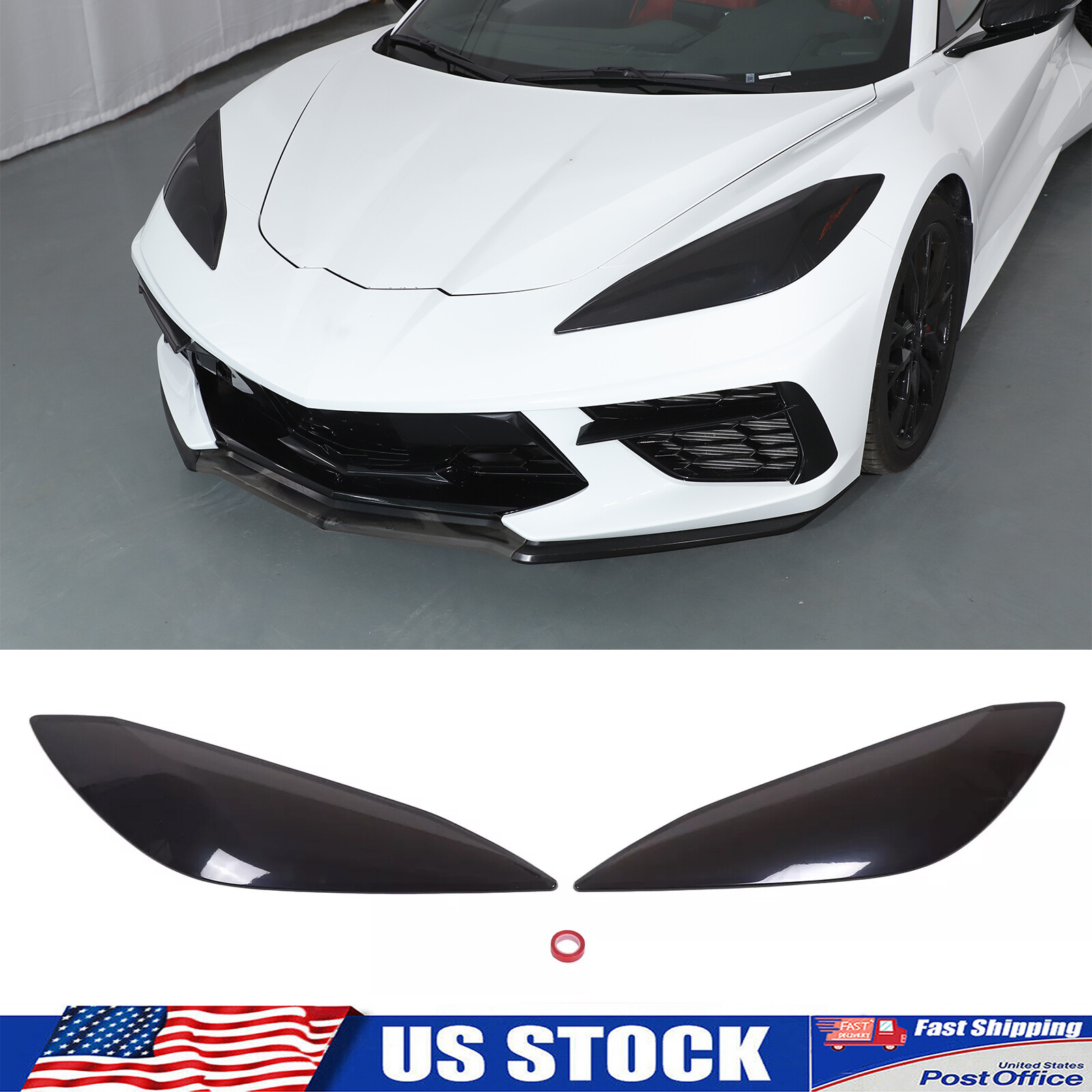 ABS Smoked Blackout Headlight Cover Overlay Len Guard Fits Corvette C8 2020-2025
