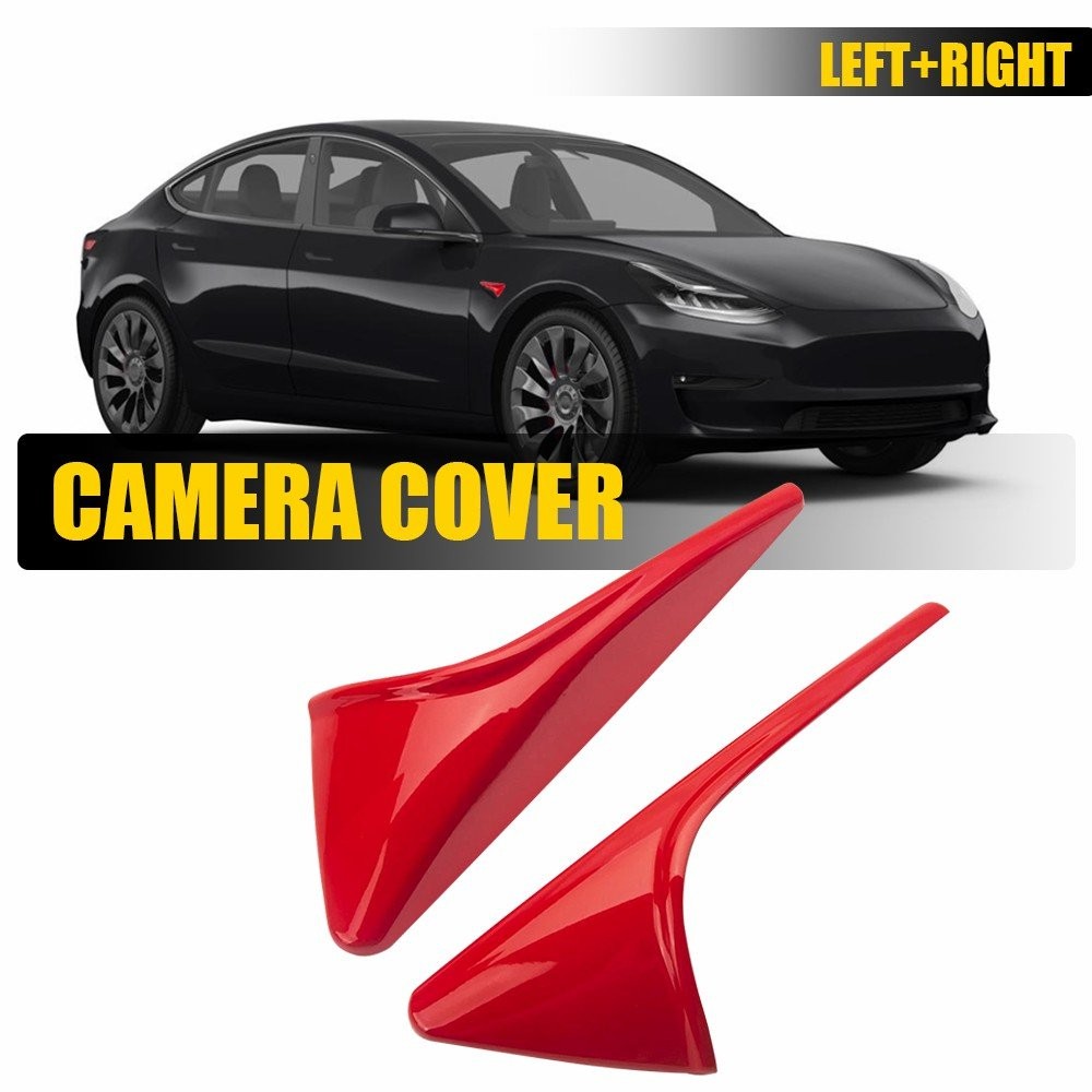 ABS Side Camera Decor Cover Trim Glossy Red For 2015-2023 Tesla Model 3 Y S X