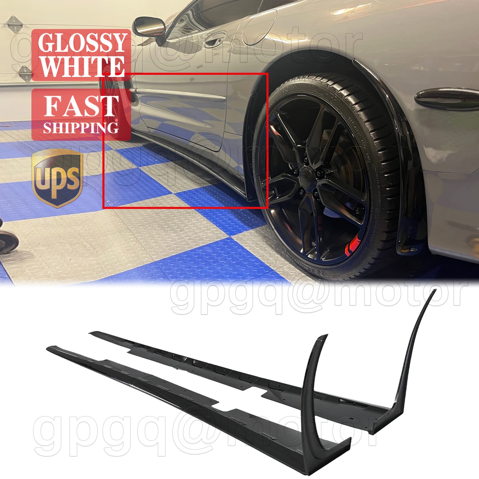 For Corvette C5 Base 97-04 ZR1 Style Glossy Black Side Skirts Extension Splitter