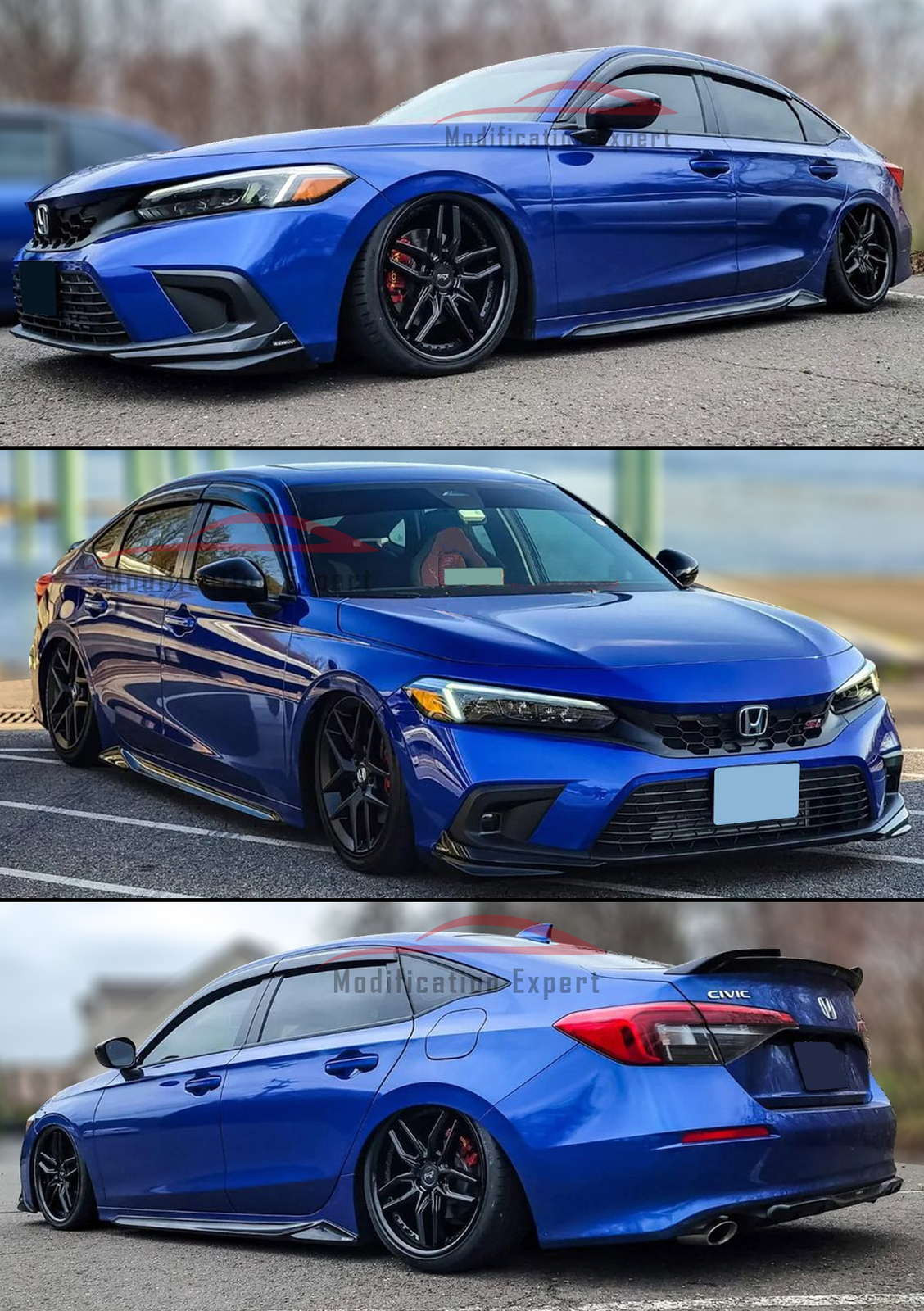 For 2022-2024 Honda Civic Sedan Black Trim Smoked Tinted Window Visor Rain Guard