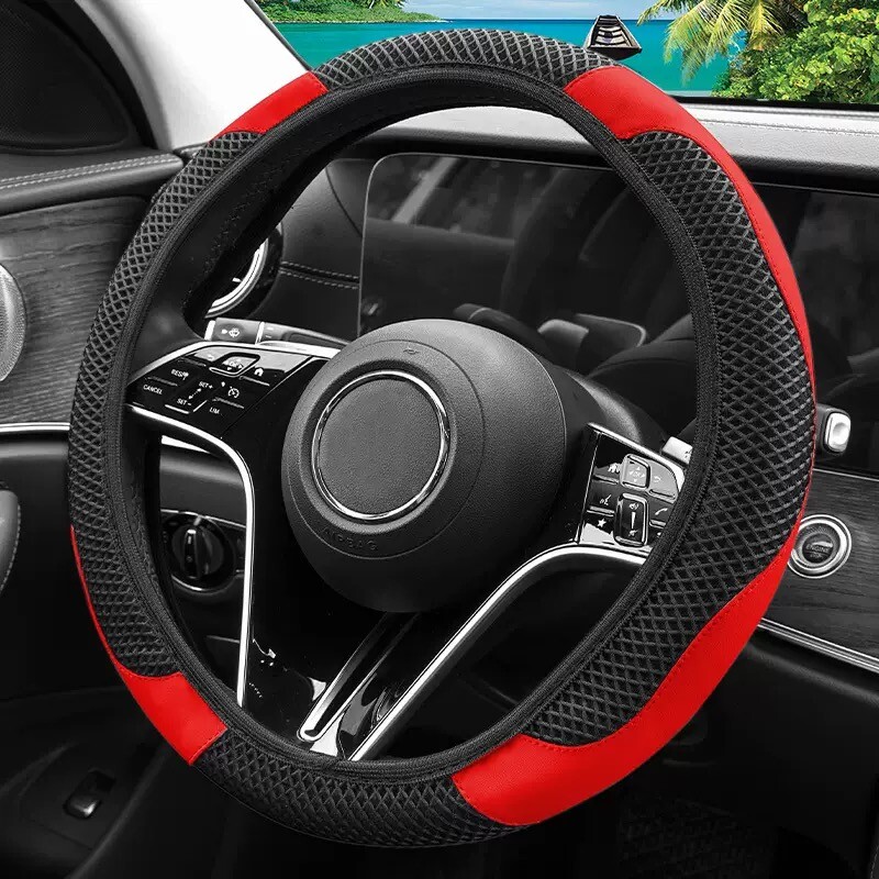 1X Accessories Car Steering Wheel Cover Blue Ice Silk Leather 38cm/15″ Universal