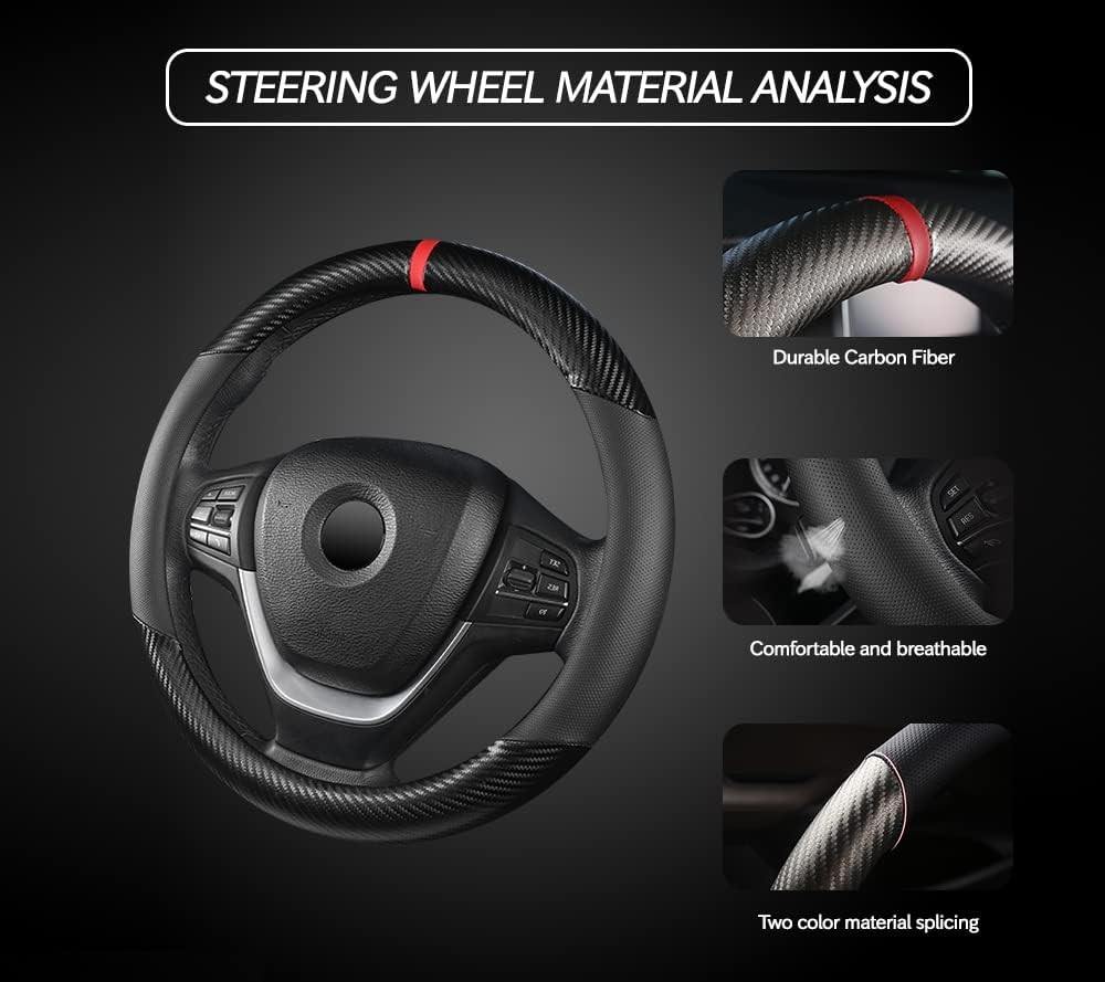 For Ford Car Steering Wheel Cover Carbon Fiber Pu Leather Anti-slip Accessories