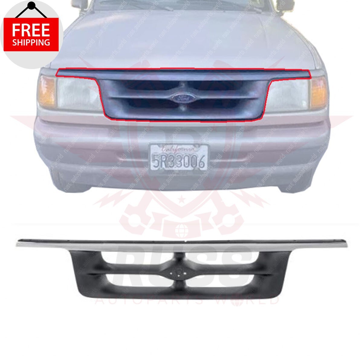 New Front Grille Gray With Chrome Molding Fits 1995-1997 FORD RANGER FO1200326