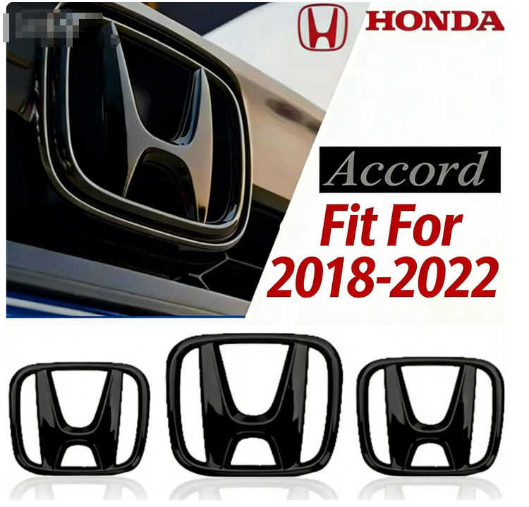 3PCS Steering Black Emblem Front Rear Badge For Honda Accord Sedan 2018-2022