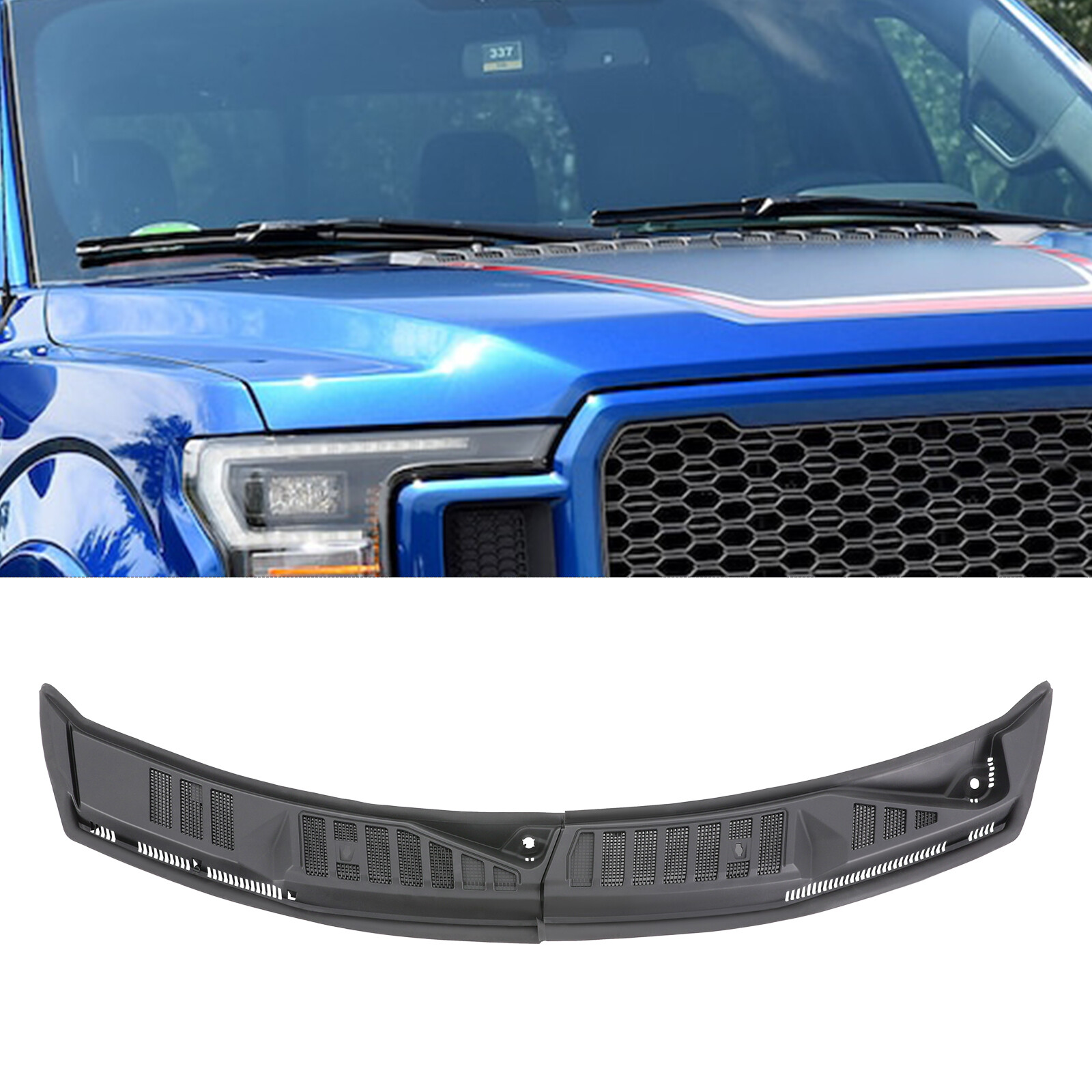Windshield Wiper Cowl Grille for Ford F-150 2015-2020 Black Plastic Rubber