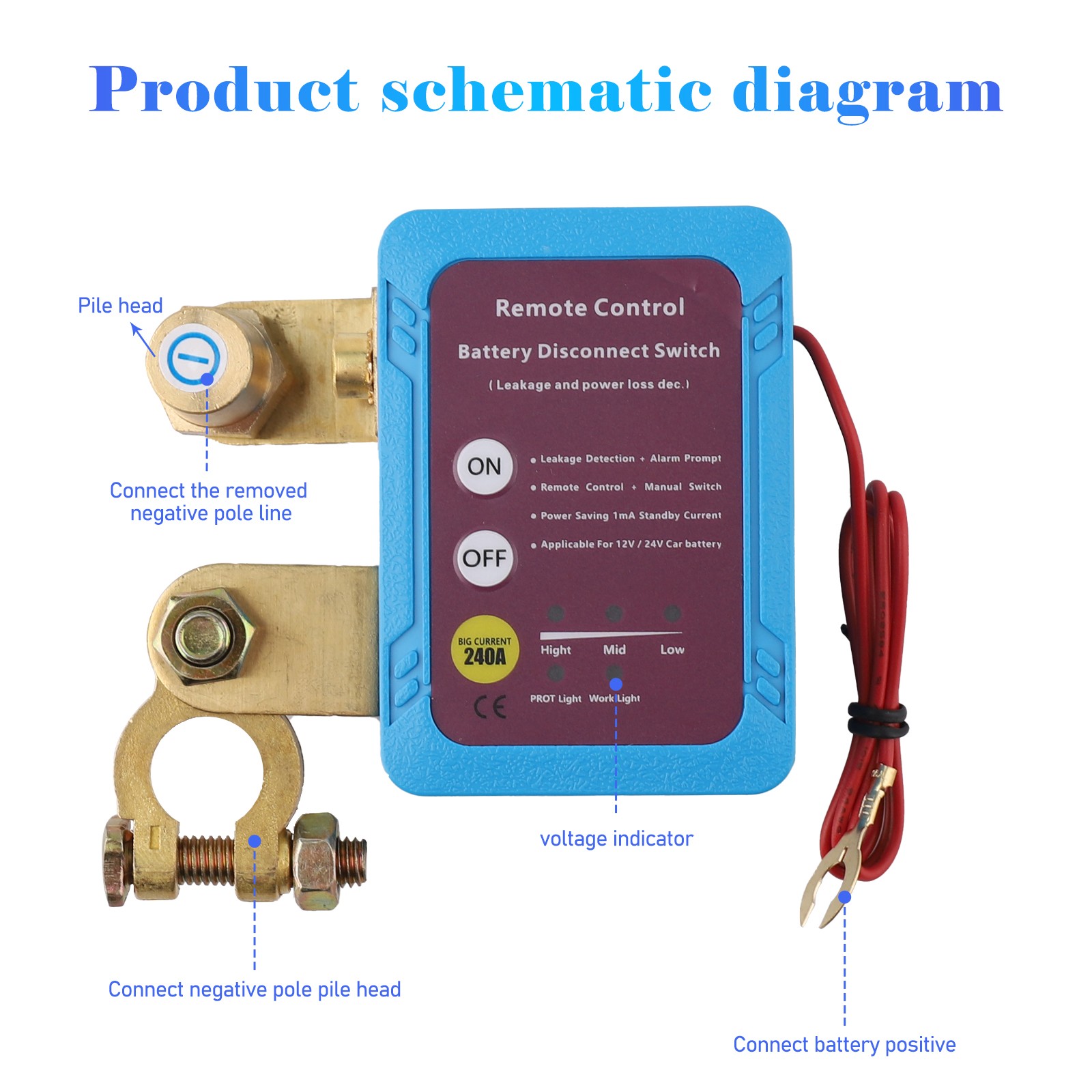 Remote Battery Disconnect Switch Battery Kill Switch 12V 240A for Auto RV ATV US