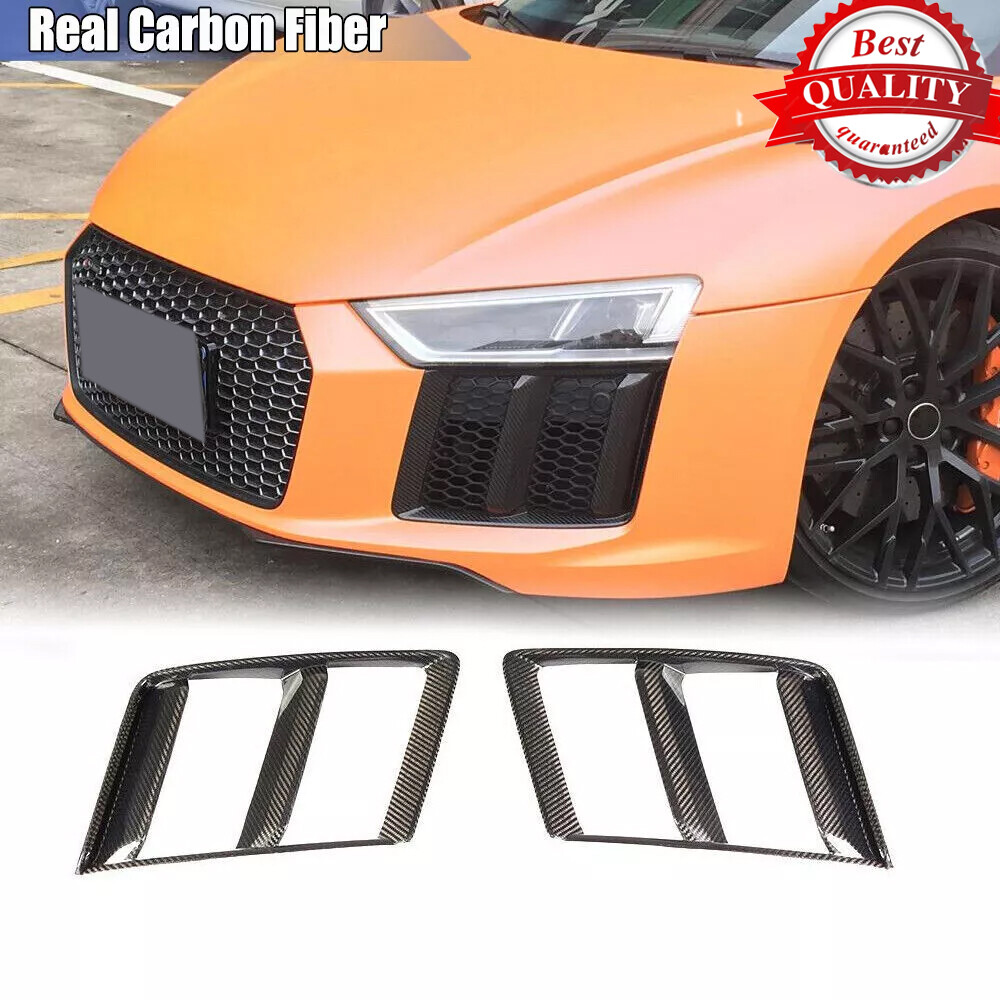 For Audi R8 16-18 Carbon Fiber Front Side Air Vent Covers Trim Fog Light Grille
