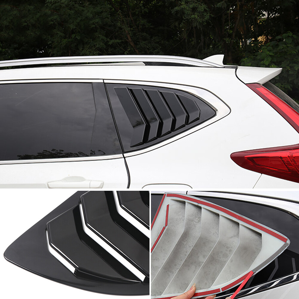 Pair ABS Gloss Black Rear Window Louver Shutter Cover Trim For CRV 2017-2022