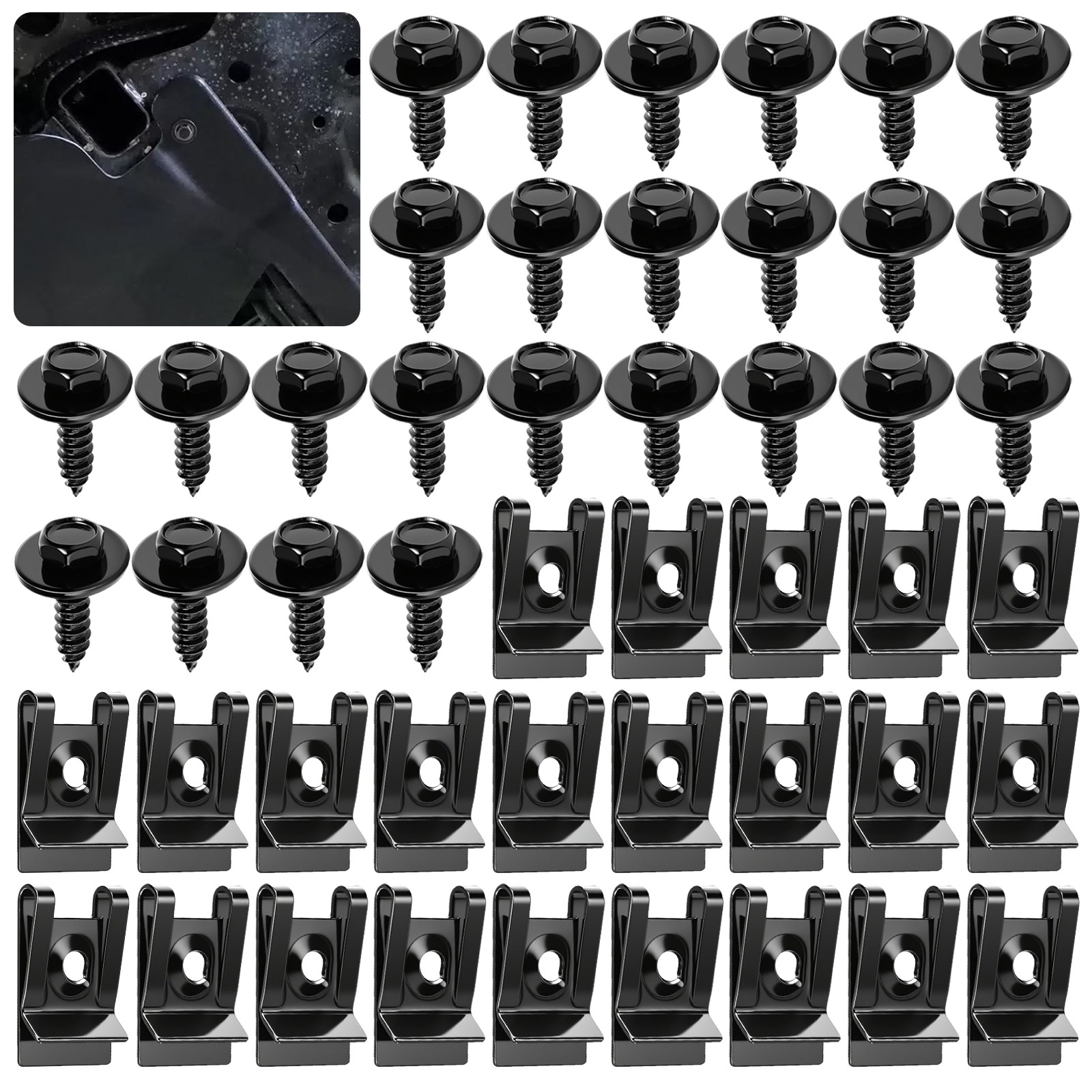 50PCS M4.2 Fender Liner Body Bolts Screws & U-Nut Clips Car Bumper Engine Guard
