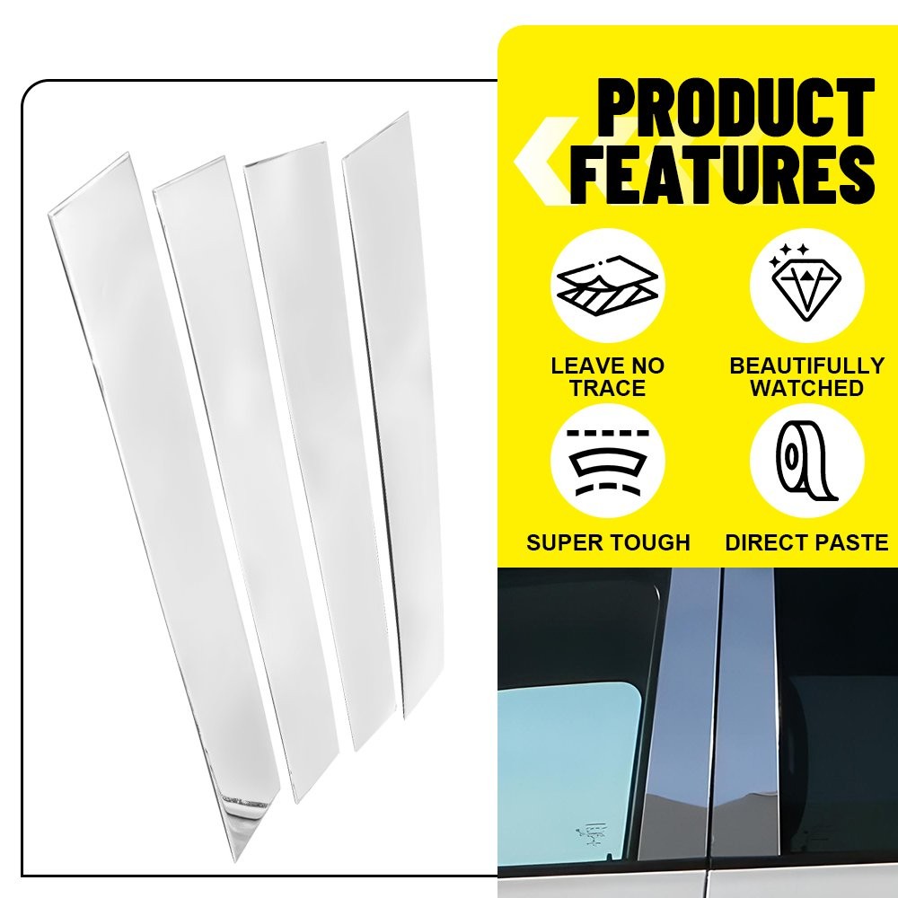 4pcs Gloss Black/Chrome Door Pillar Posts Cover Trim For 2019-25 Dodge Ram 1500