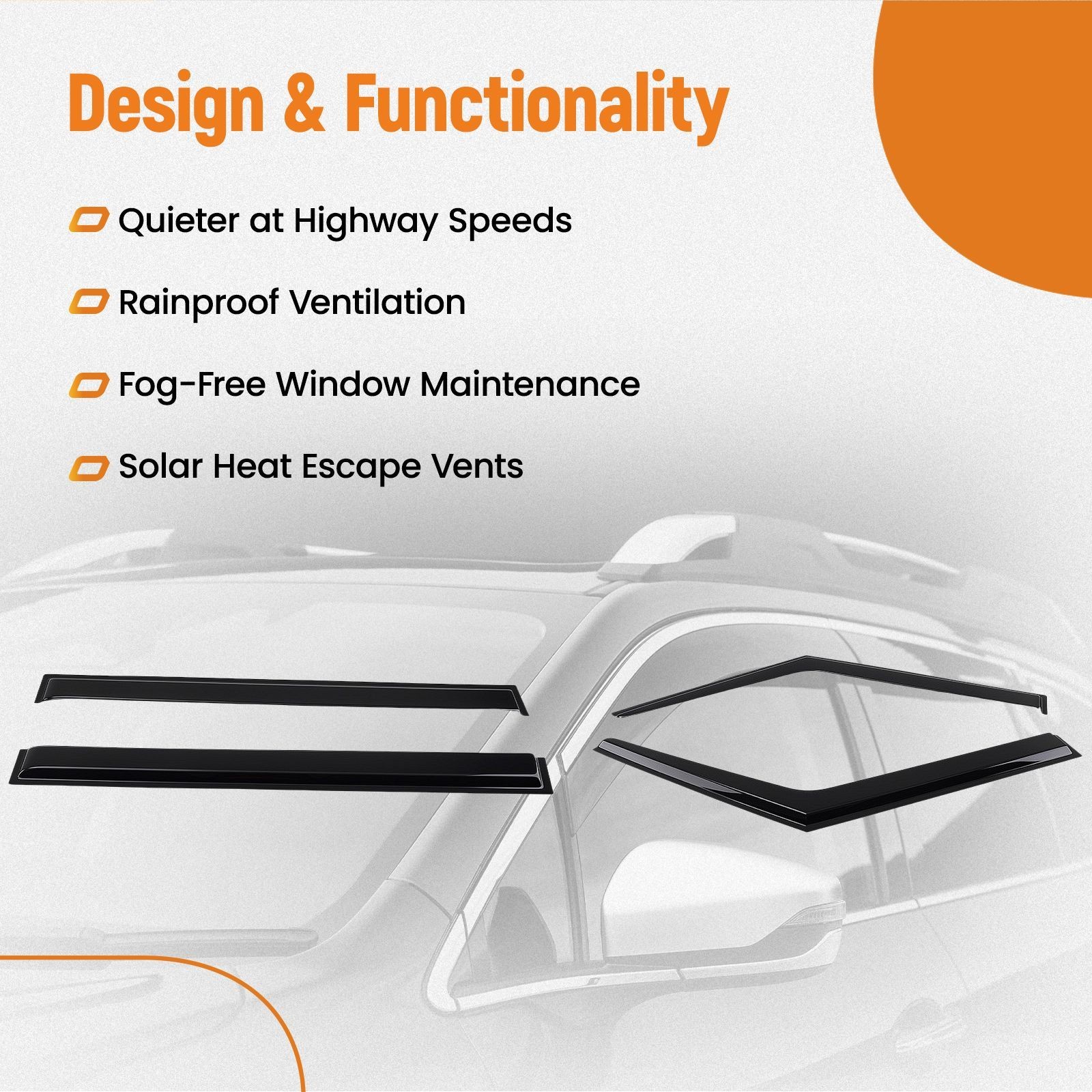 4Piece Window Rain Guards Wind Visors for Kia Soul 2014-2019 Black Set