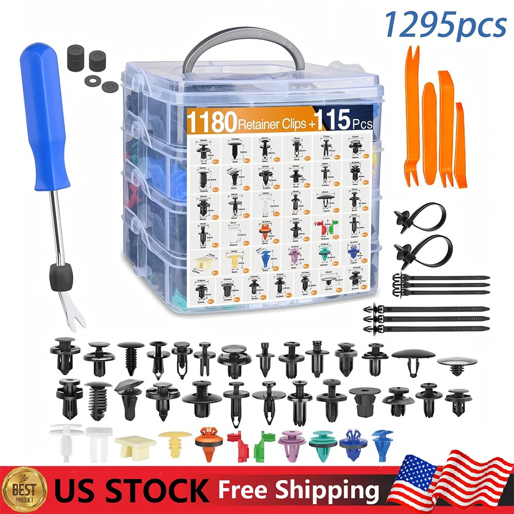 1295PCS Car Retainer Auto Fasteners Body Plastic Trim Clips Pin Rivet Bumper Kit