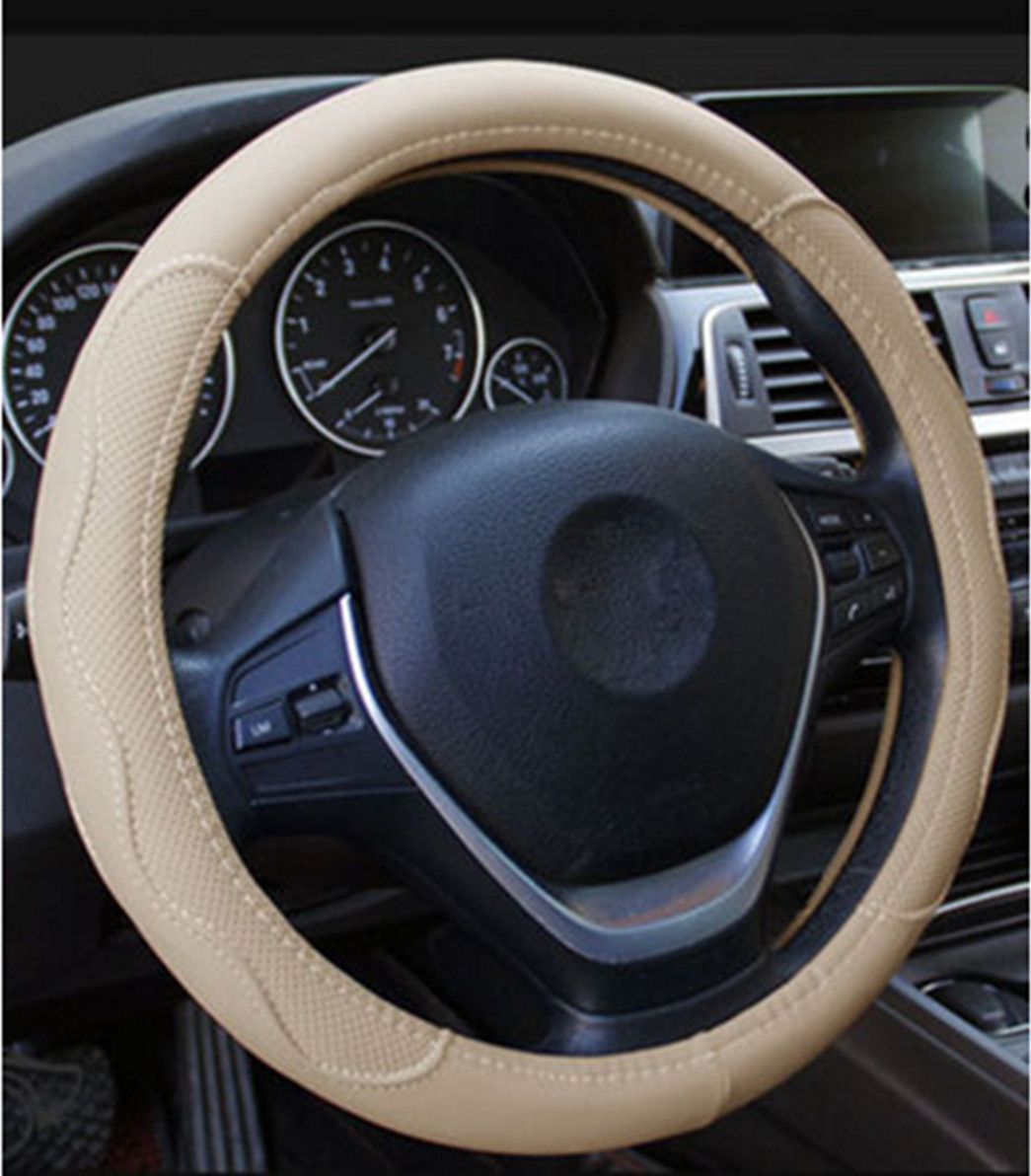 14-15in Car Steering Wheel Cover PU Leather Protector Breathable Anti-slip
