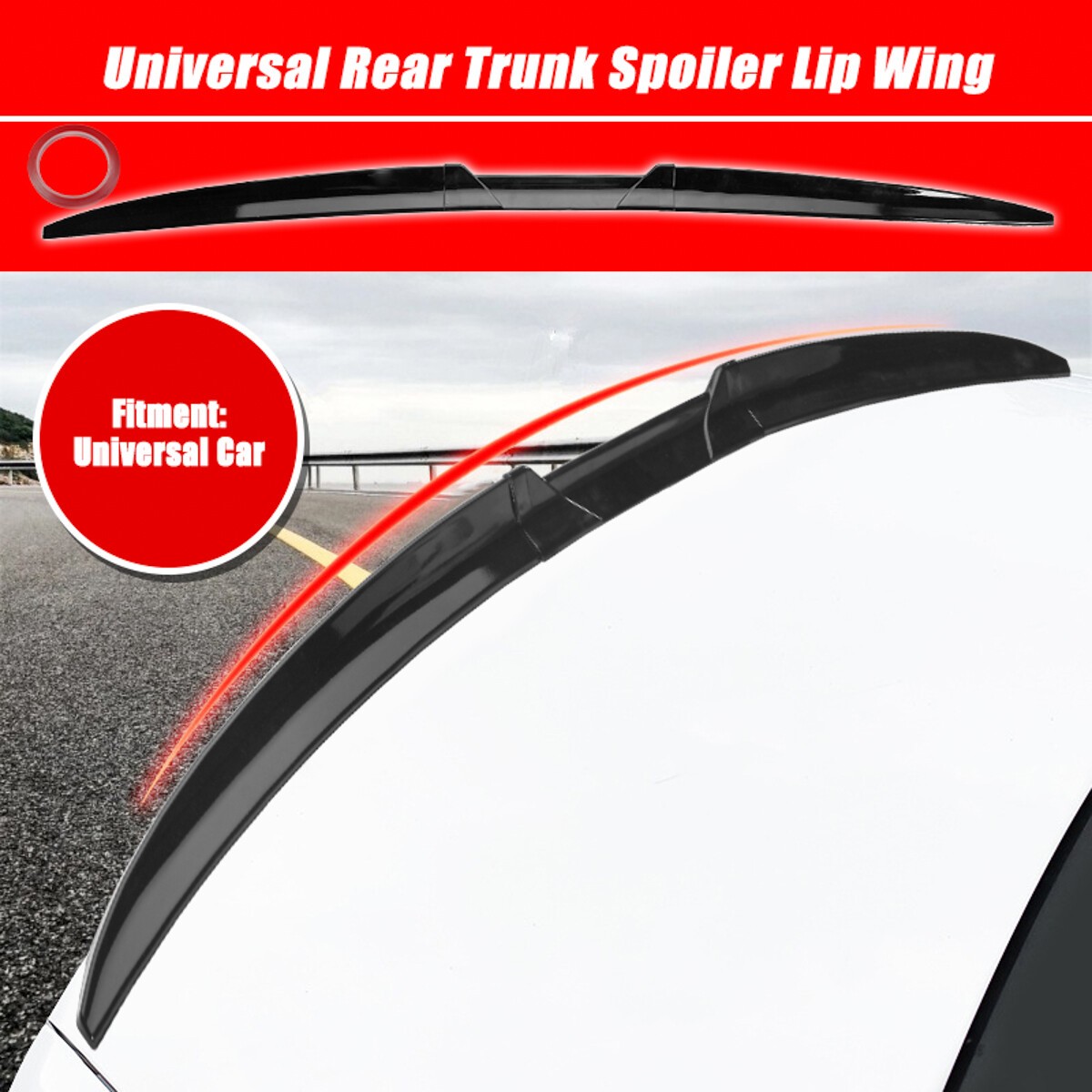 Gloss Black Car Rear Roof Lip Spoiler Tail Trunk Wing PU Sticker 120cm Universal