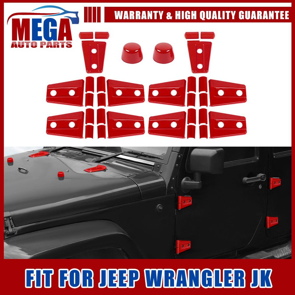 Red Door Hinge Cover Decor & Hood Hinge Trim For Jeep Wrangler JK JKU 2007-2017