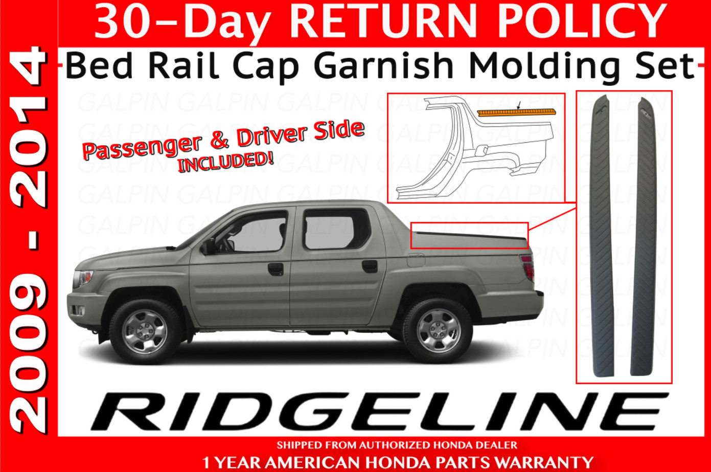 Genuine OEM Honda Ridgeline Improved Bed Rail Cap Molding Set 06-14 Pair Caps