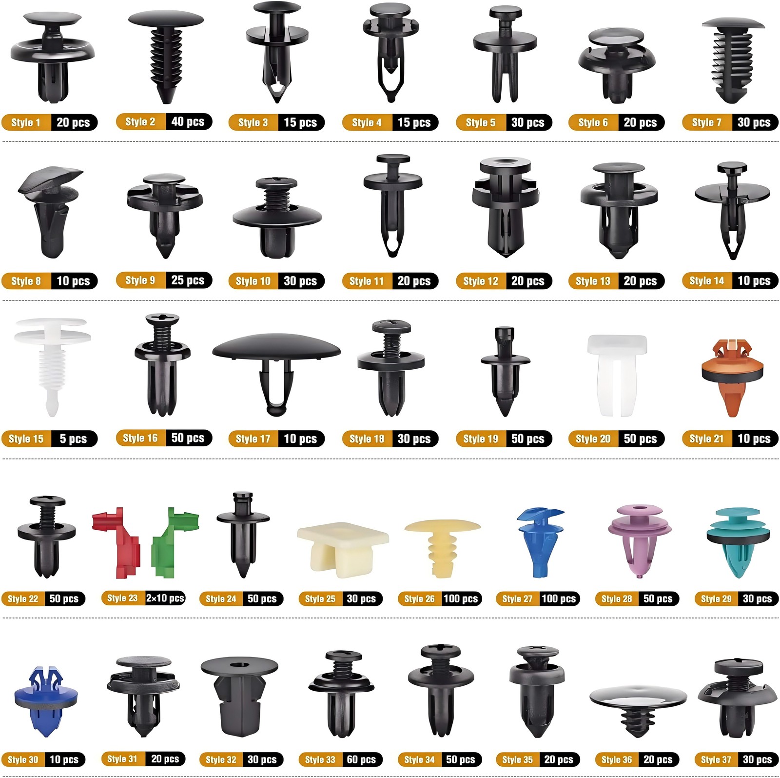 1295PCS Car Retainer Auto Fasteners Body Plastic Trim Clips Pin Rivet Bumper Kit