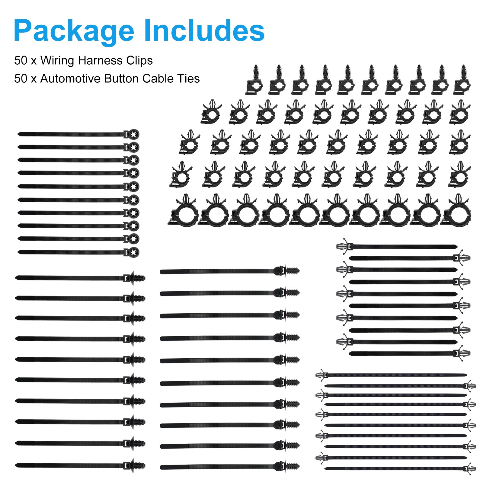 100x Car Wire Loom Routing Clip Push Mount Cable Tie Assortment Kit for Honda GM