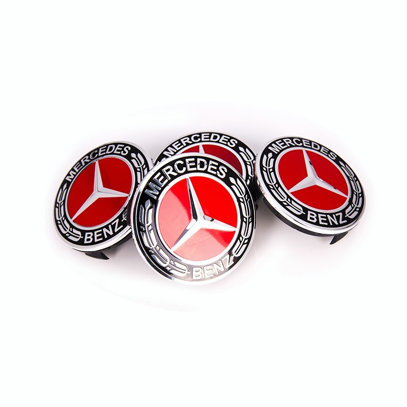 4X Mercedes-Benz Classic RED Wheel Center Hub Caps Emblem 75MM Laurel Wreath