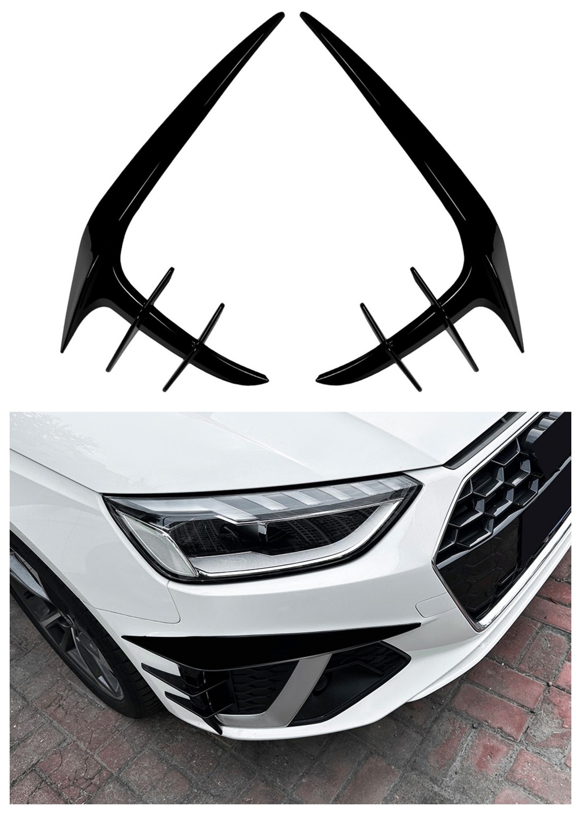 Black Front Bumper Side Vent Decor For Audi A4 S4 B9.5 Sline