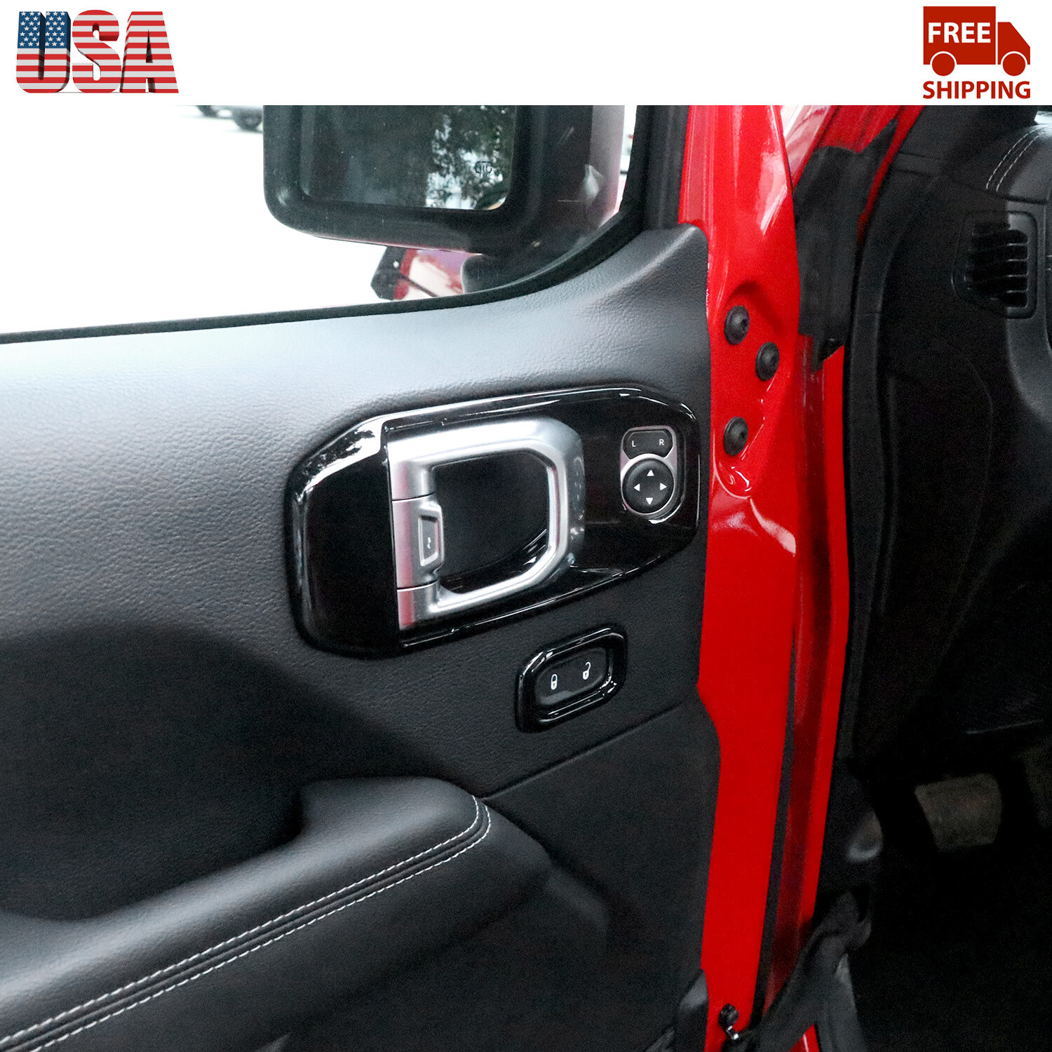 4PCS Black Interior Door Handle Bowl Cover Kit For Jeep Wrangler JL 2018+ 4Door
