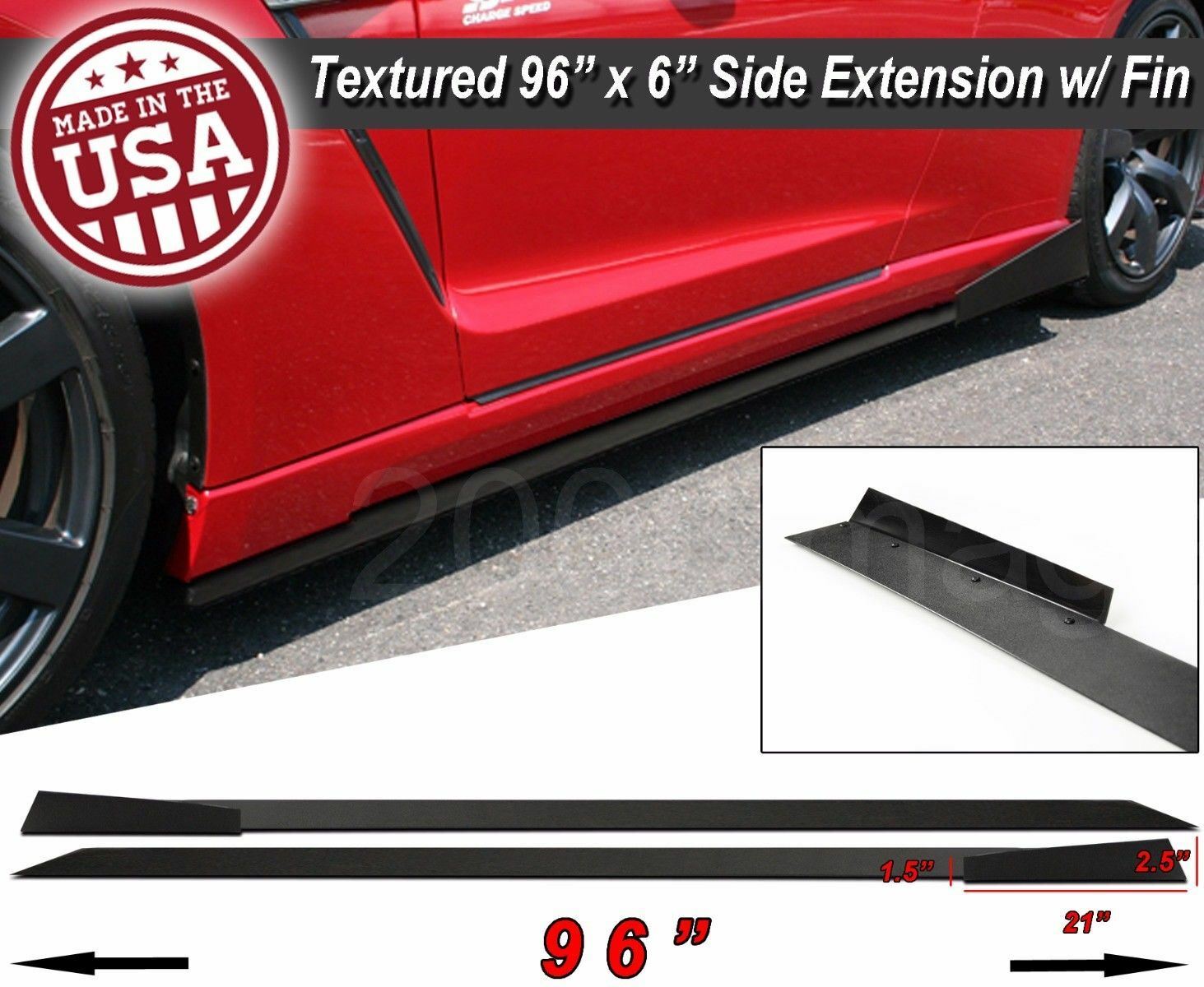 96″ x 6″ Extension Flat Bottom Line Lip Side Skirt w/ Fin Diffuser For Audi BMW