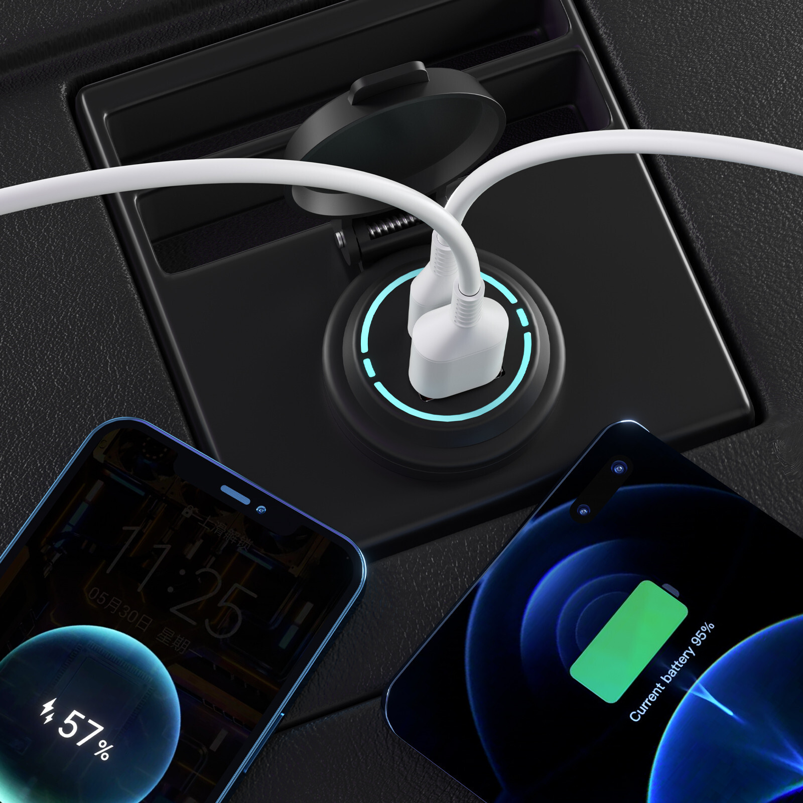 Car Cigarette Lighter Socket Dual Ports USB Type-C Quick Charging Power Outlet