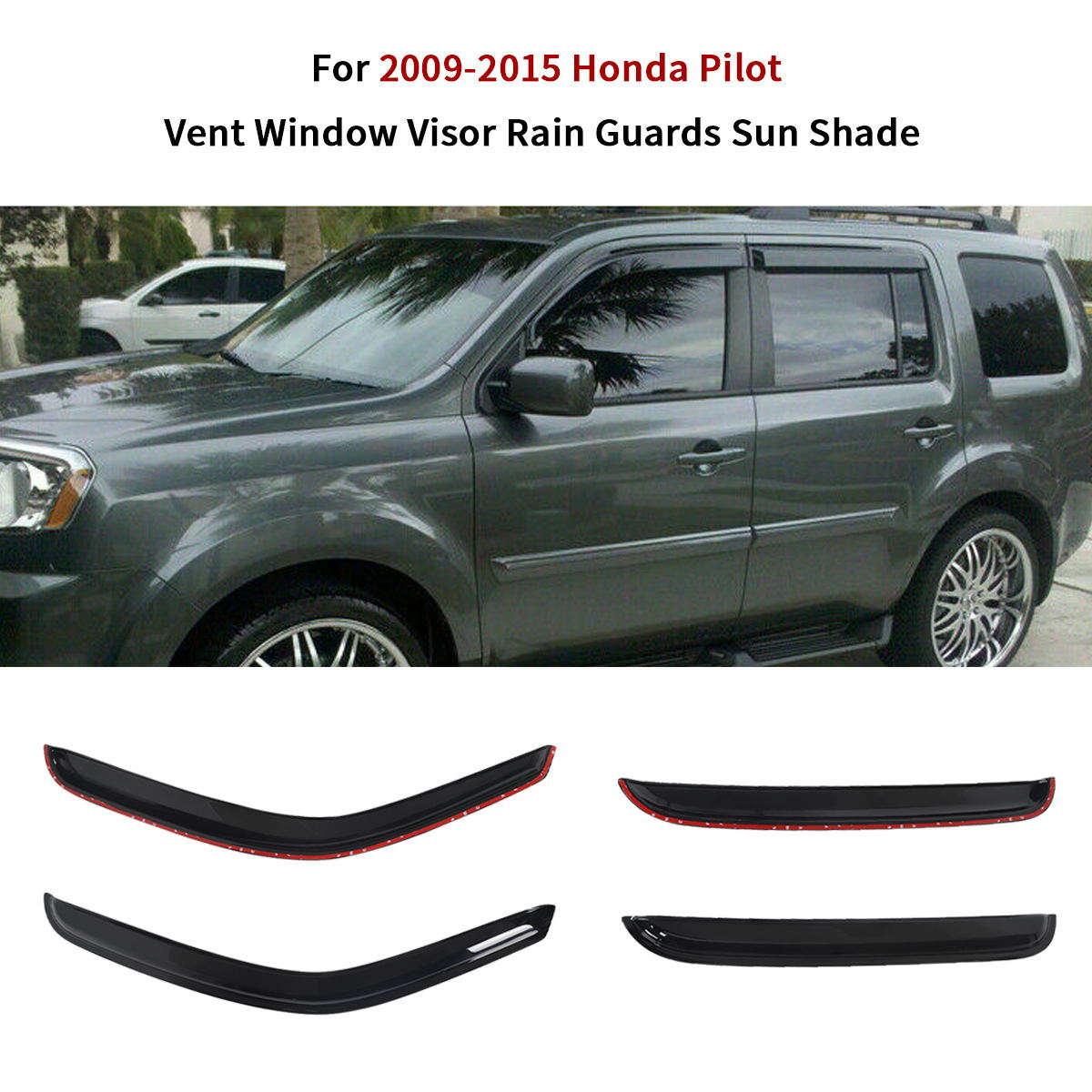 For Honda Pilot 2009-2015 Side Window Vent Sun Visor Rain Guards-Deflectors 4pcs